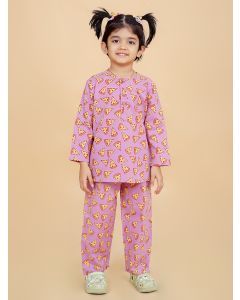 Purple Hand Block Printed Cotton Nightsuit- Set of 2