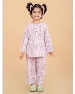 Purple Hand Block Printed Cotton Nightsuit- Set of 2