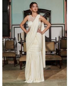 Ivory Embroidered Chiffon Organza Dress