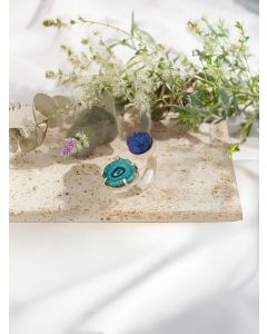 Silver Toned Handcrafted Brass Semi Precious Stone Ring