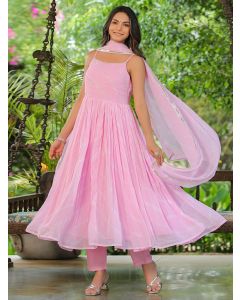 Pink Leheriya Chiffon Suit- Set of 3