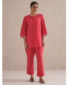 Red Cotton Co-ord Set - Set of 2