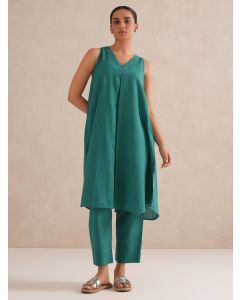 Emerald Green Cotton Kurta with pants- Set of 2