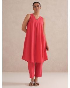 Red Cotton Kurta with Pants- Set of 2