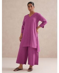 Purple Cotton Kurta with Palazzo- Set of 2