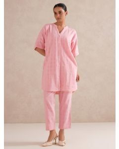 Light Pink Checkered Cotton Co-ord Set - Set of 2