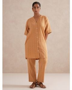 Beige Checkered Cotton Co-ord Set - Set of 2