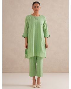 Mint Green Checkered Cotton Kurta with Pants- Set of 2