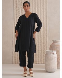 Black Cotton Kurta with Pants- Set of 2