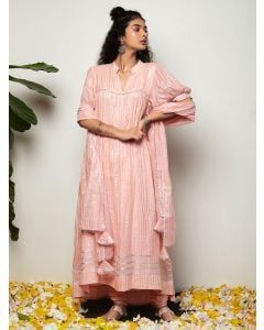 Pink Cotton Lurex Suit- Set of 4