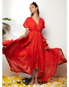 Red Cotton Lurex Dress