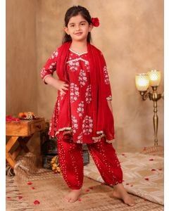 Maroon Printed Cotton Suit - Set of 3