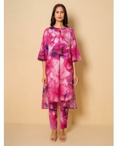 Pink Printed Cotton Kurta with Pants- Set of 2