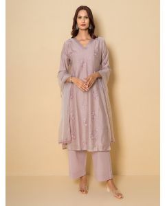 Old Rose Embroidered Chanderi Suit- Set of 3