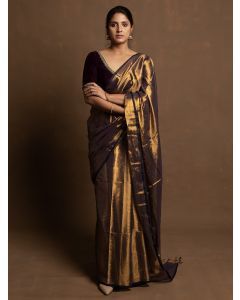 Golden Purple Zari Cotton Tissue Saree