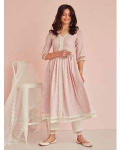 Pink Printed Cambric Cotton Kurta