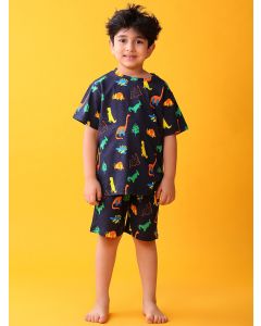 Navy Blue Printed Cotton Night Wear - Set of 2