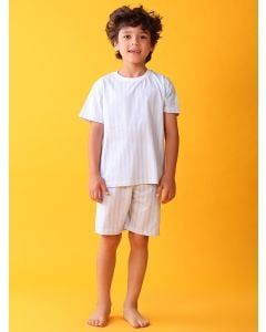 White Blue Printed Cotton Night Wear - Set of 2