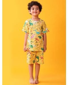 Yellow Printed Cotton Night Wear - Set of 2