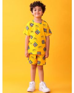 Yellow Printed Cotton Night Wear - Set of 2