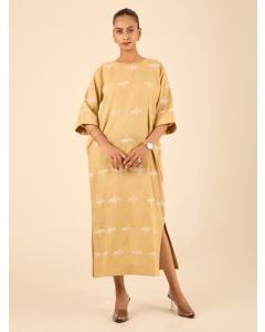 Beige Embroidered Linen Blend Dress