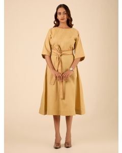 Beige Linen Blend Dress with Belt