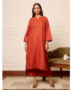 Rust Linen Blend Kurta with Palazzo - Set of 2