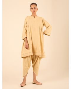 Beige Linen Kurta with Tulip Pants - Set of 2