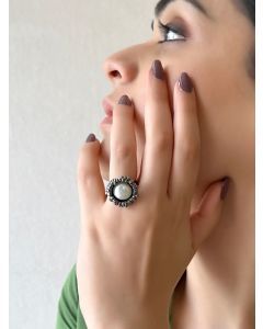 Black Rhodium Plated Handcrafted Brass Pearl Ring