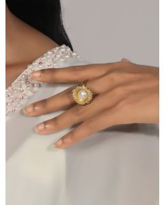 Gold Plated Handcrafted Brass Pearl Ring