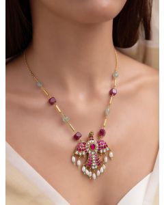Pink Handcrafted Brass Necklace