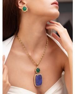 Gold Toned Handcrafted Necklace with Earrings- Set of 2