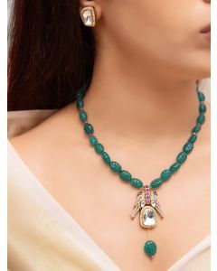 Turquoise Handcrafted Brass Necklace with Earrings- Set of 2