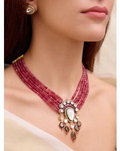 Maroon Handcrafted Brass Necklace