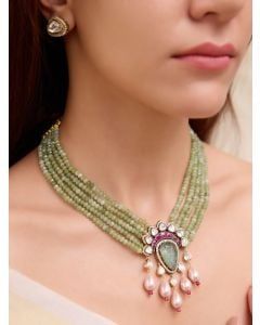 Green Handcrafted Brass Necklace