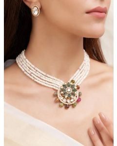Multicolor Handcrafted Necklace with Earrings- Set of 2