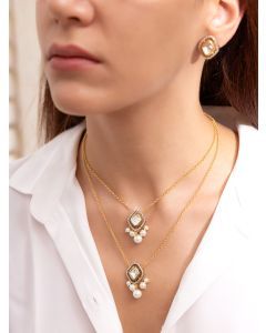 Gold Toned Handcrafted Brass Layered Necklace with Earrings- Set of 2