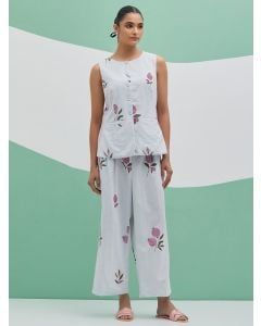 Sky Blue Hand Block Printed Linen Co-ord Set- Set of 2
