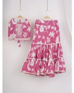 Pink Printed Cotton Top with Sharara - Set of 2