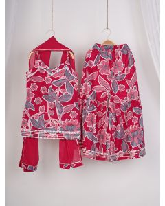 Pink Printed Cotton Sharara Suit - Set of 3