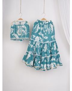 Sky Blue Printed Cotton Top with Sharara - Set of 2