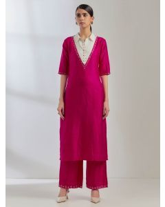 Pink Sequins Work Silk Blend Kurta with Pants- Set of 2