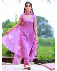Purple Hand Embroidered Modal Suit - Set of 3