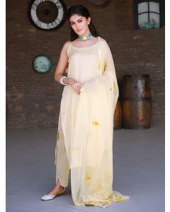 Beige Hand Embroidered Modal Suit - Set of 3