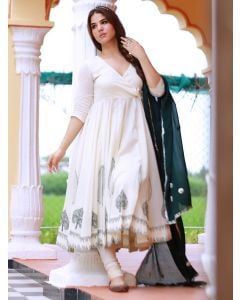 Beige Hand Block Printed Mulmul Suit- Set of 3