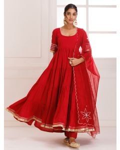 Red Gota Mulmul Suit- Set of 3