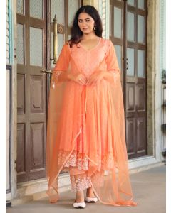 Peach Lace Cotton Dobby Suit- Set of 3