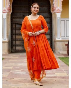 Orange Cotton Lurex Suit- Set of 3
