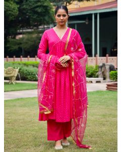 Fushia Cotton Lurex Suit- Set of 3