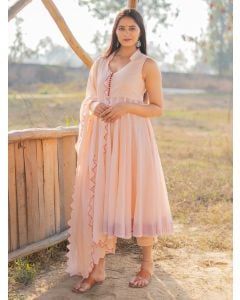 Peach Mulmul Suit- Set of 3